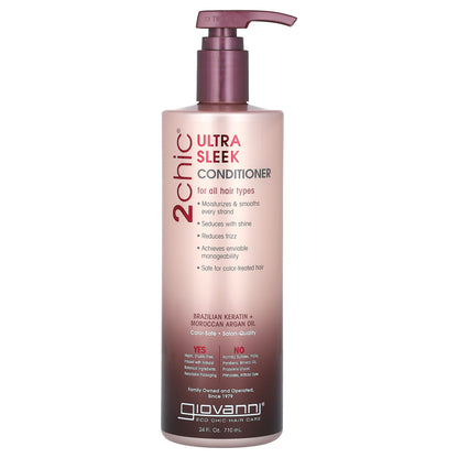 Giovanni, 2chic, Ultra Sleek Conditioner, For All Hair Types, Brazilian Keratin + Moroccan Argan Oil, 24 fl oz (710 ml)