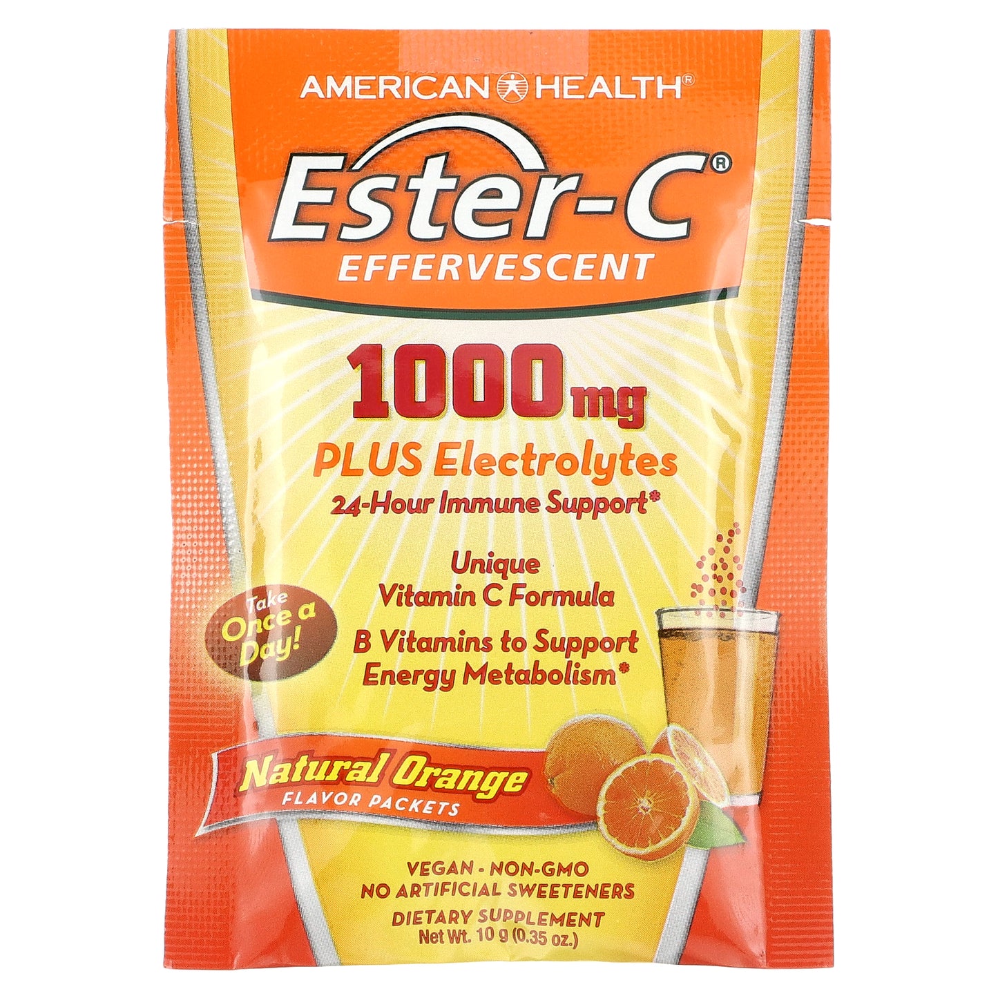 American Health, Ester-C, Effervescent, Natural Orange, 1,000 mg, 21 Packets, 0.35 oz (10 g) Each