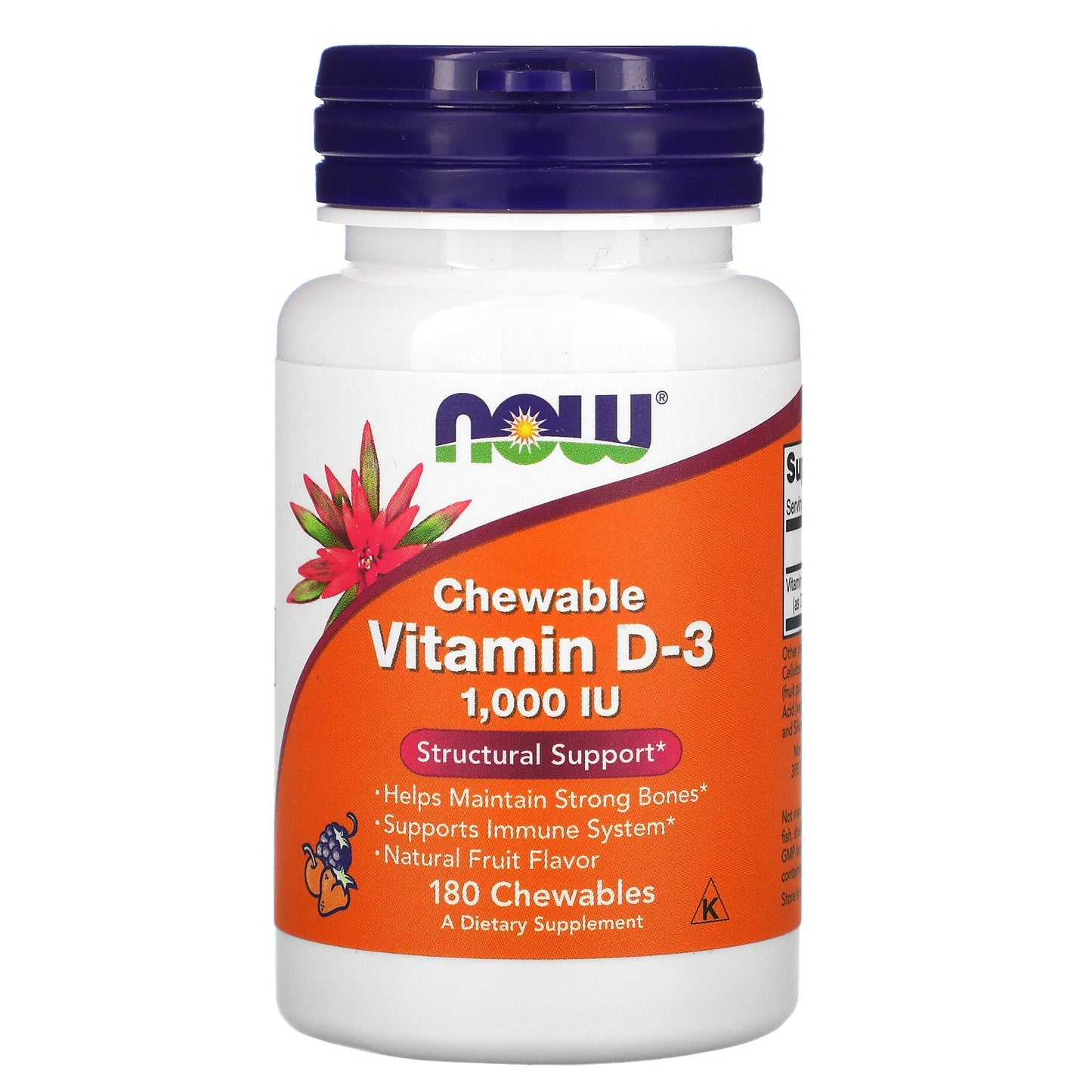 NOW Foods, Chewable Vitamin D-3, Natural Fruit Flavor, 1,000 IU, 180 Chewables