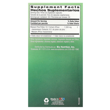 Bio Nutrition, Pine Pollen, 90 Vegetarian Capsules (500 mg per Capsule)