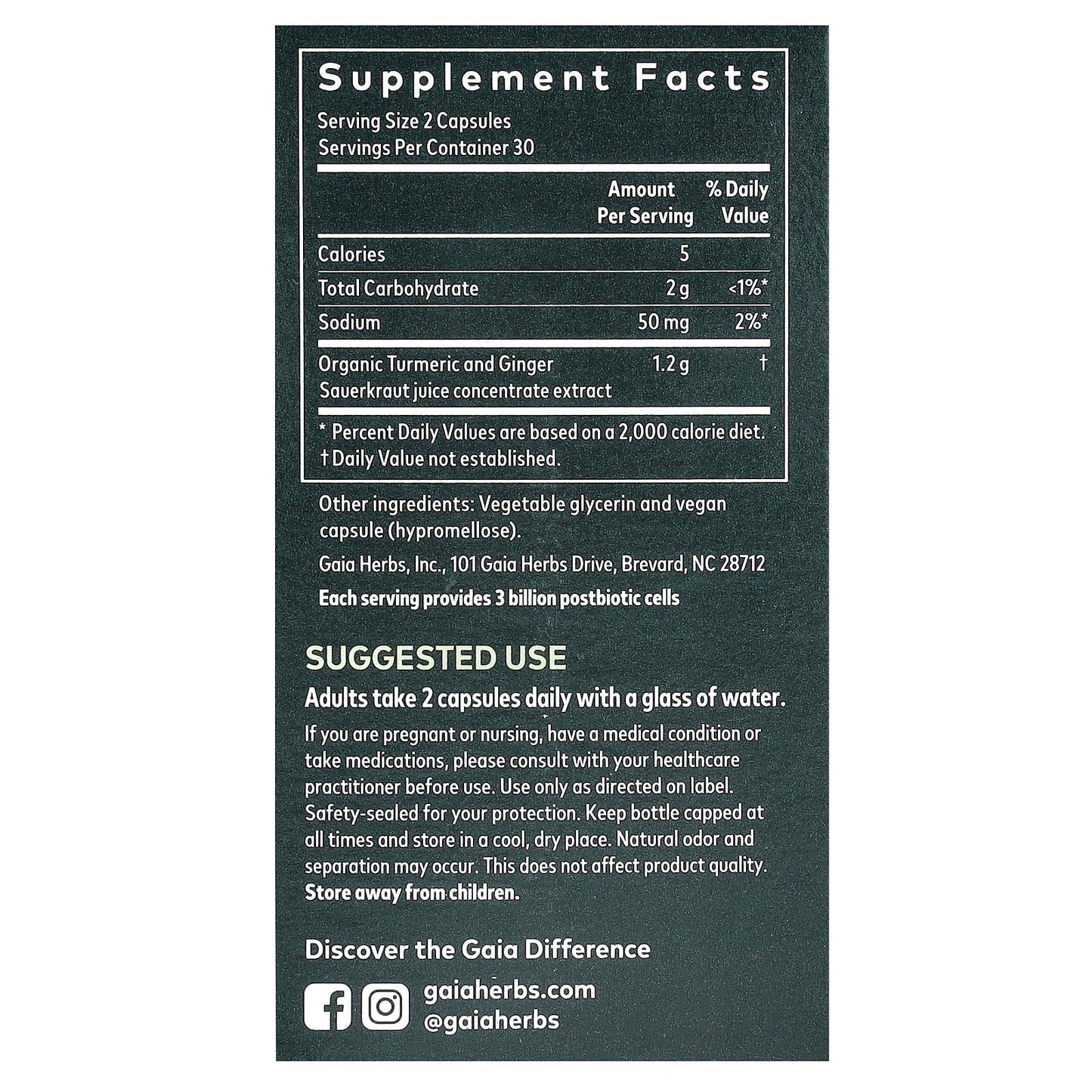 Gaia Herbs, Ginger-Turmeric Postbiotic, 60 Vegan Liquid Phyto-Caps (0.6 g per Capsule)