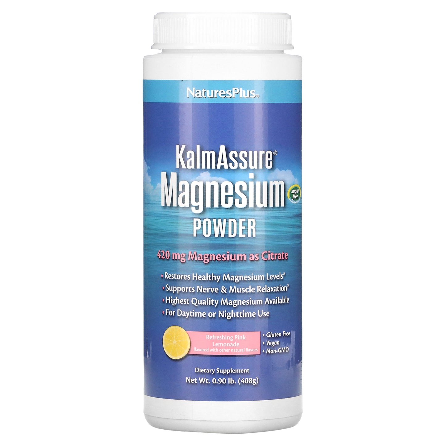 NaturesPlus, Kalmassure Magnesium Powder, Refreshing Pink Lemonade, 420 mg, 0.9 lb (408 g)