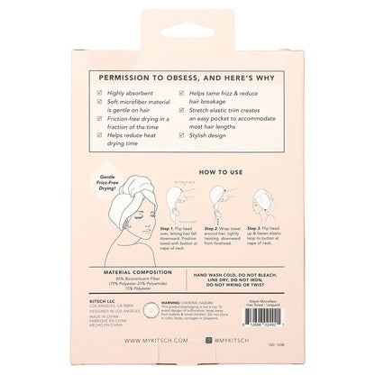 Kitsch, Quick Drying, Microfiber Hair Towel, Leopard, 1 Piece