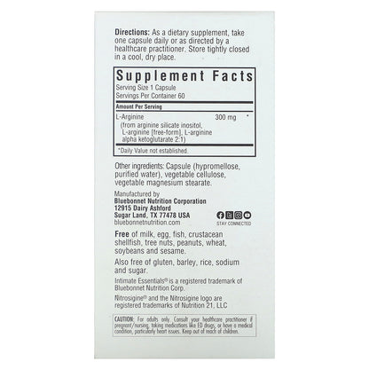 Bluebonnet Nutrition, Intimate Essentials, Nitro, For Him & For Her, 60 Vegetable Capsules (300 mg per Capsule)