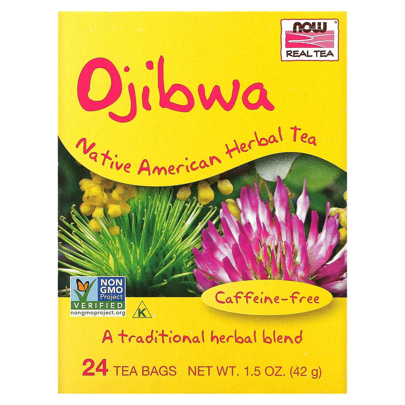 NOW Foods, Real Tea, Ojibwa, Caffeine-Free, 24 Tea Bags, 1.5 oz (42 g)