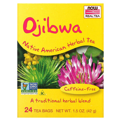 NOW Foods, Real Tea, Ojibwa, Caffeine-Free, 24 Tea Bags, 1.5 oz (42 g)