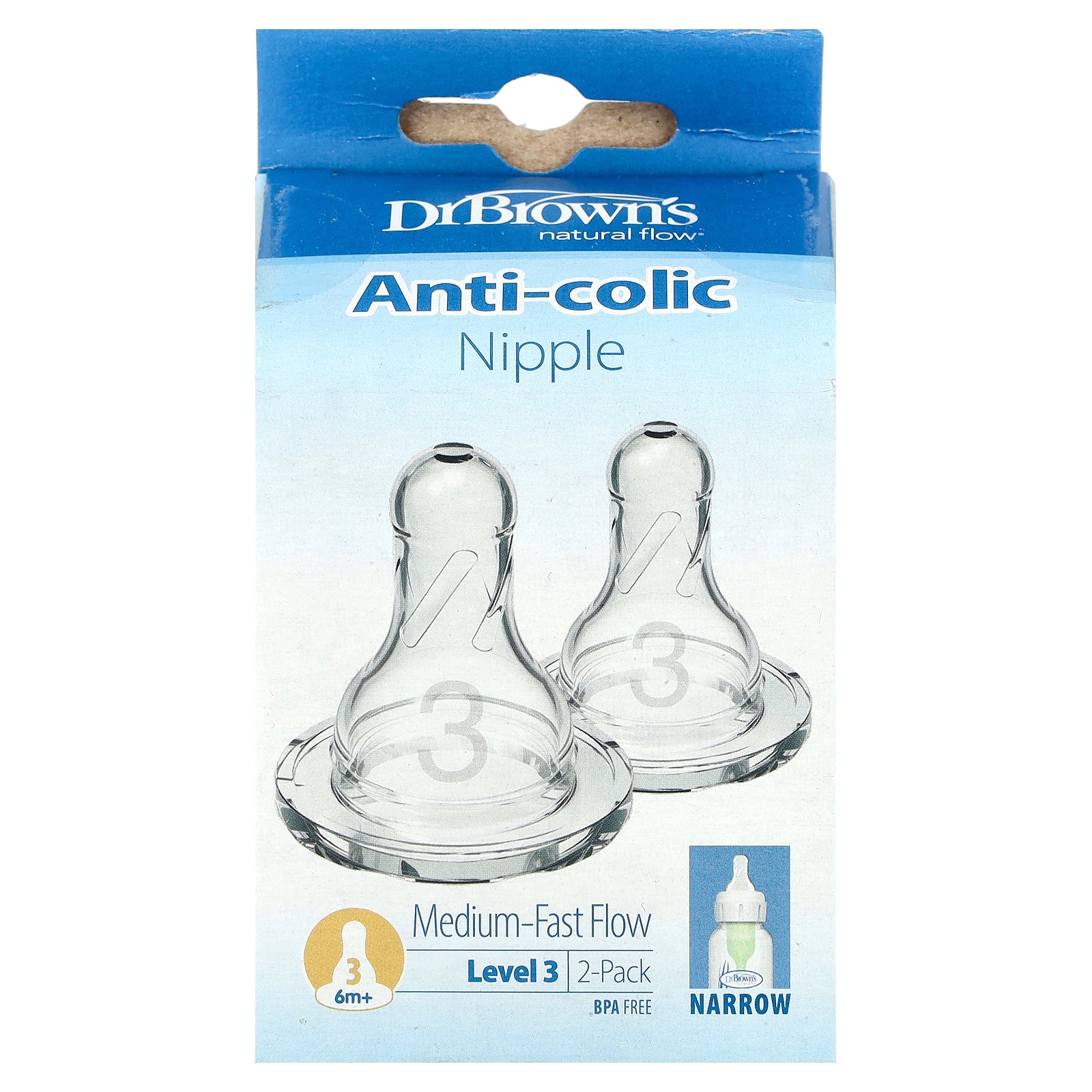 Dr. Brown's, Anti-Colic Nipple, 6 Months +, Medium-Fast Flow, 2 Pack