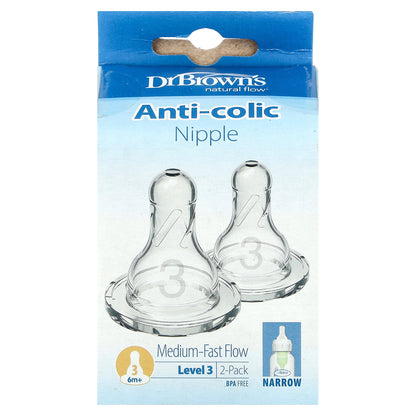 Dr. Brown's, Anti-Colic Nipple, 6 Months +, Medium-Fast Flow, 2 Pack