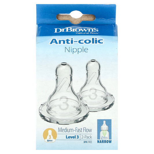 Dr. Brown's, Anti-Colic Nipple, 6 Months +, Medium-Fast Flow, 2 Pack