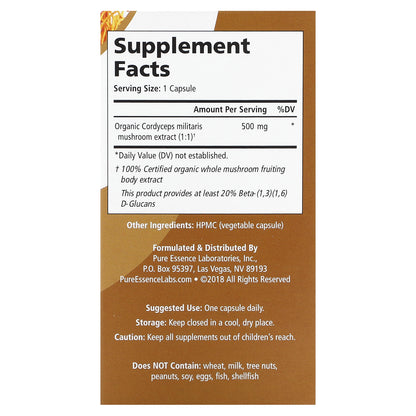 Pure Essence, MyPure, Cordyceps, 500 mg, 60 Vegi-Caps