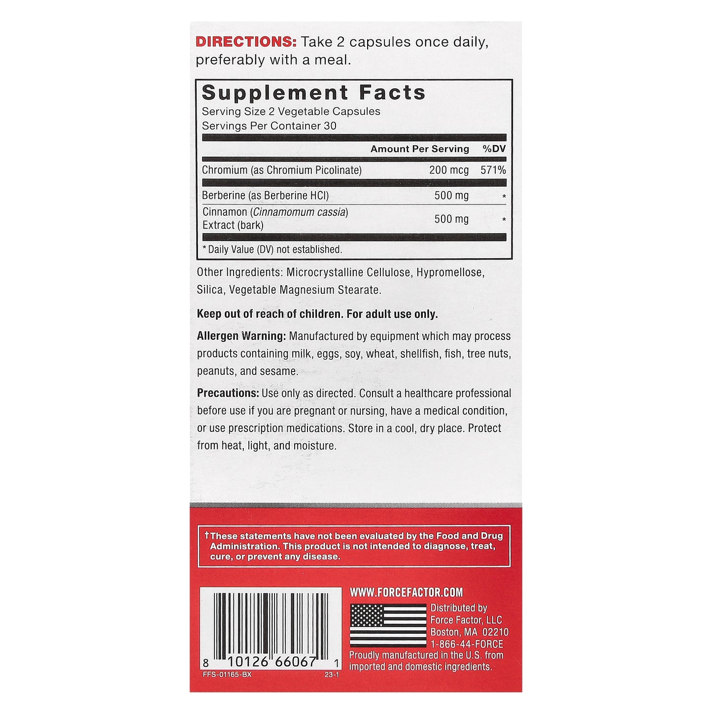 Force Factor, Ultra Berberine, Glucose & Metabolism Formula, 60 Vegetable Capsules (250 mg Per Capsule)