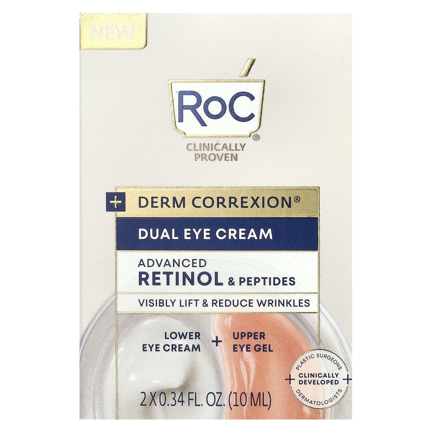 RoC, Derm Correxion®, Dual Eye Cream, Advanced Retinol & Peptides, Fragrance-Free, 0.34 fl oz (10 ml) Each