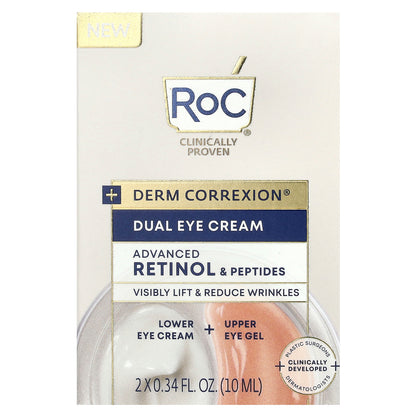 RoC, Derm Correxion®, Dual Eye Cream, Advanced Retinol & Peptides, Fragrance-Free, 0.34 fl oz (10 ml) Each