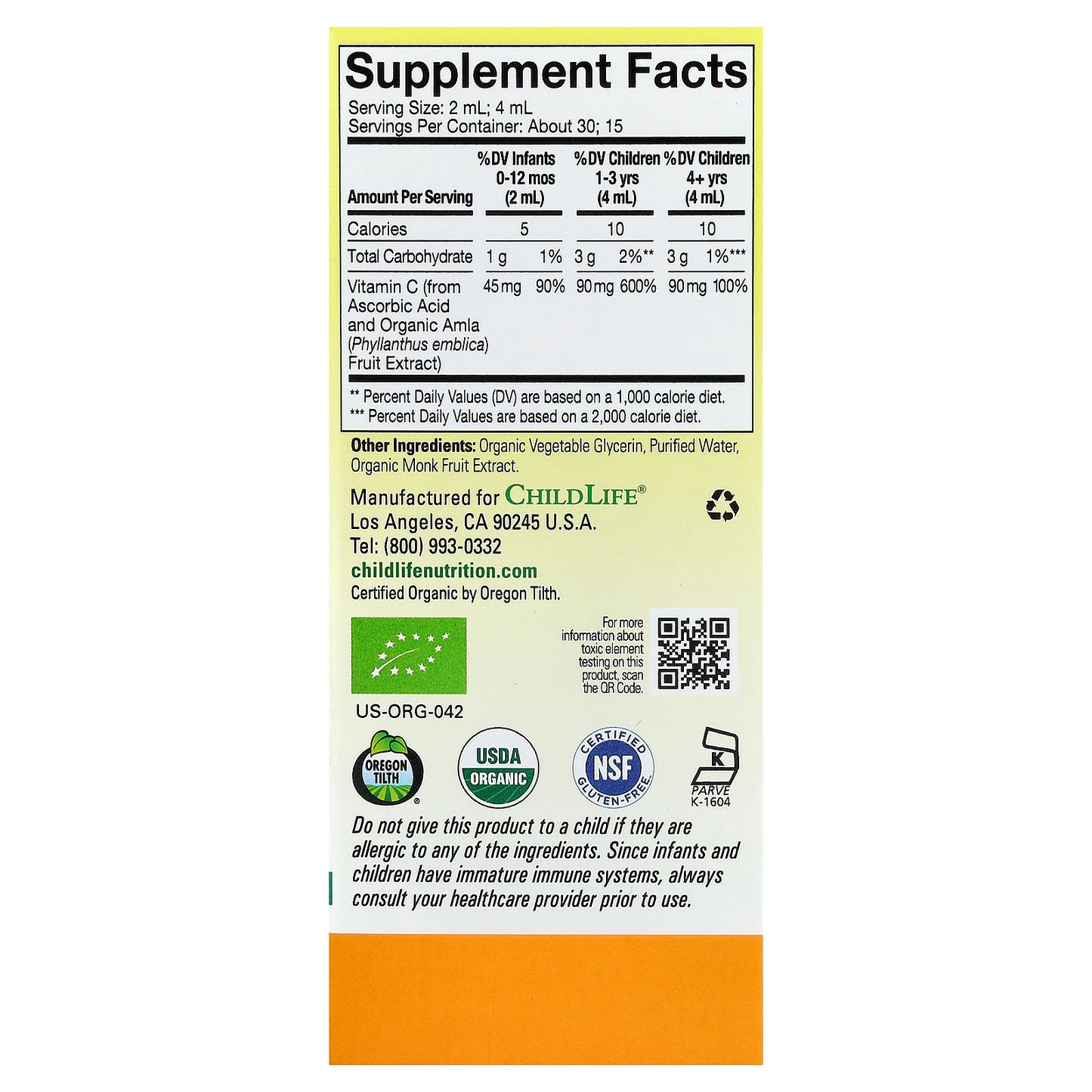 ChildLife Essentials, Organic Infant Vitamin C Drops, 2 fl oz (59 ml)