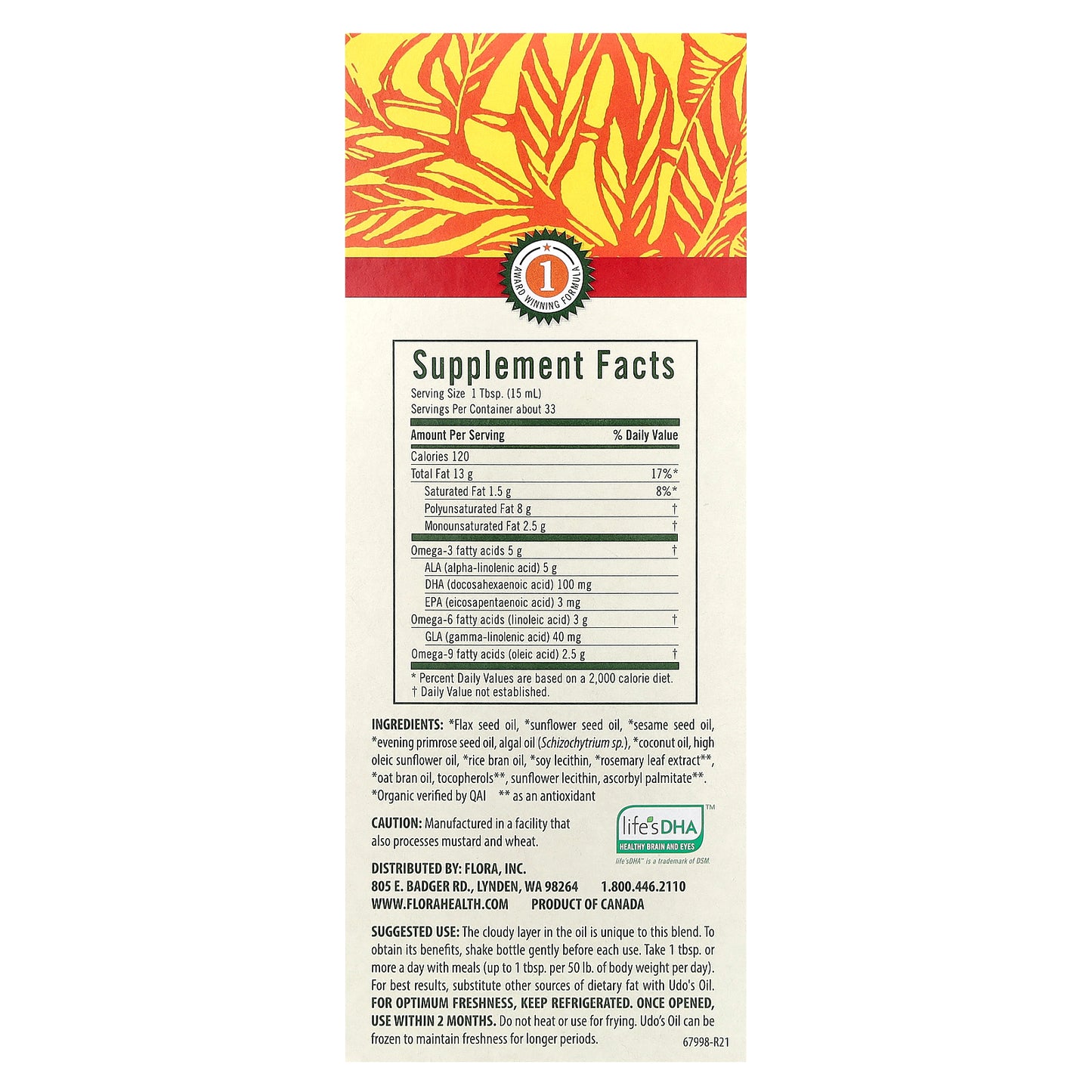 Flora, Udo's Choice, Udo's Oil DHA 3-6-9 Blend, 17 fl oz (500 ml)