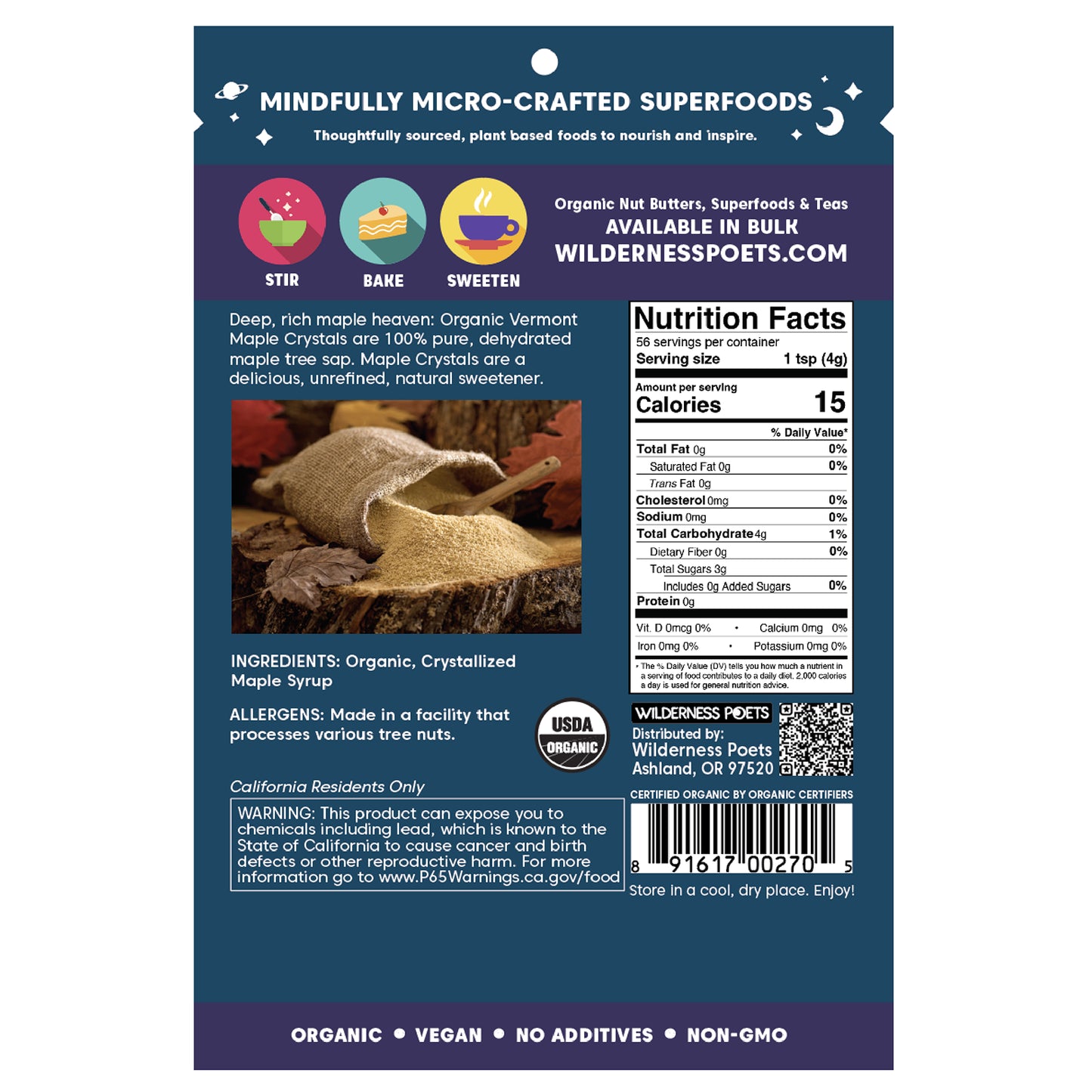 Wilderness Poets, Organic Vermont Maple Crystals, 8 oz (226 g)