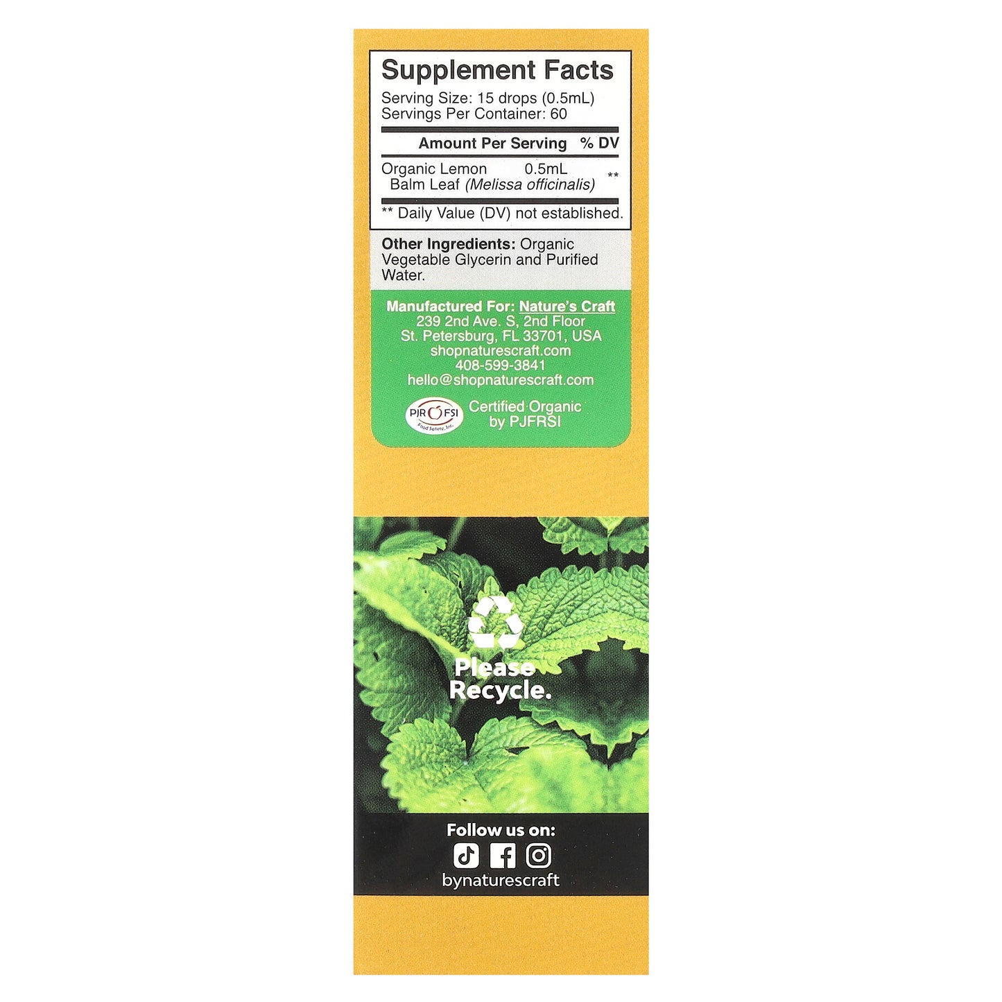 Nature's Craft, Organic Lemon Balm, 30 ml