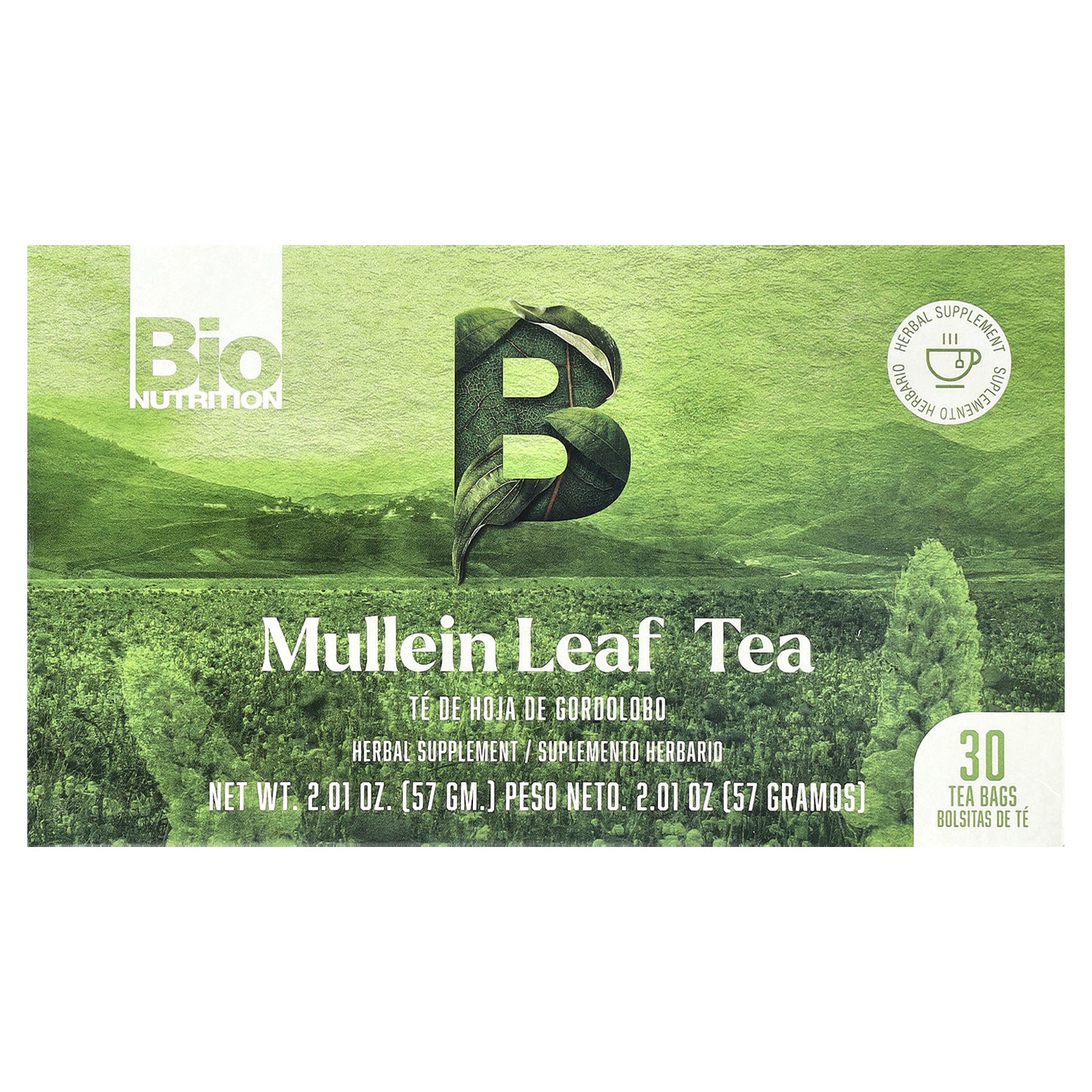 Bio Nutrition, Mullein Leaf Tea, Caffeine Free, 30 Tea Bags, 2.01 oz (57 g)