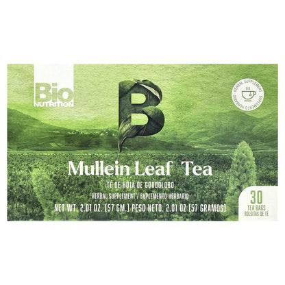 Bio Nutrition, Mullein Leaf Tea, Caffeine Free, 30 Tea Bags, 2.01 oz (57 g)