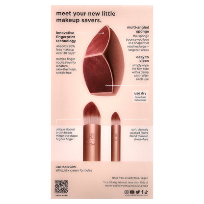 Real Techniques, Makeupsaver Sponge + Brush Trio, 3 Piece Set