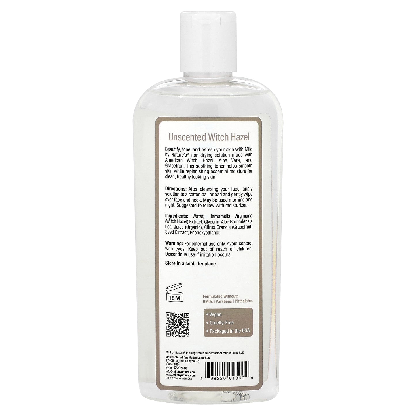 Mild By Nature, Witch Hazel, Alcohol-Free, Unscented, 12 fl oz (355 ml)