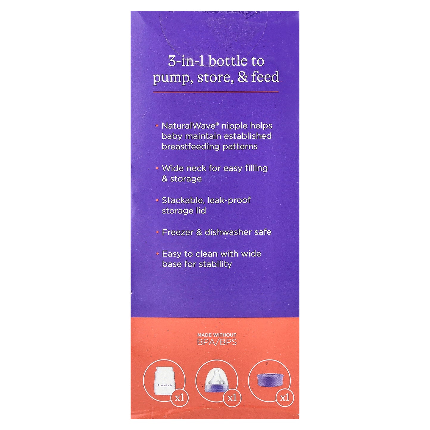 Lansinoh, Feeding & Storage Bottle, 1 Month+, Slow Flow, 3 Piece