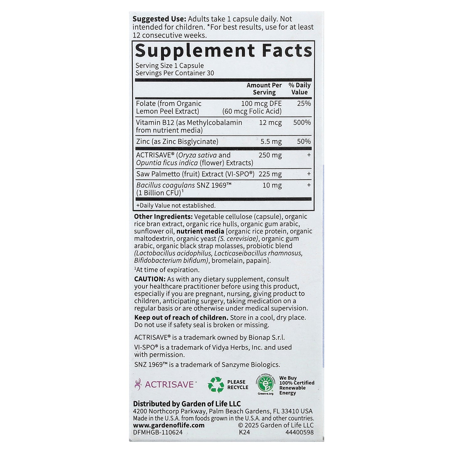 Garden of Life, Hair Growth+ for Men, 30 Vegetarian Capsules