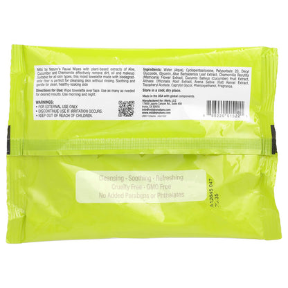 Mild By Nature, Aloe & Cucumber Facial Wipes, Biodegradable, 30 Pre-Moistened Towelettes