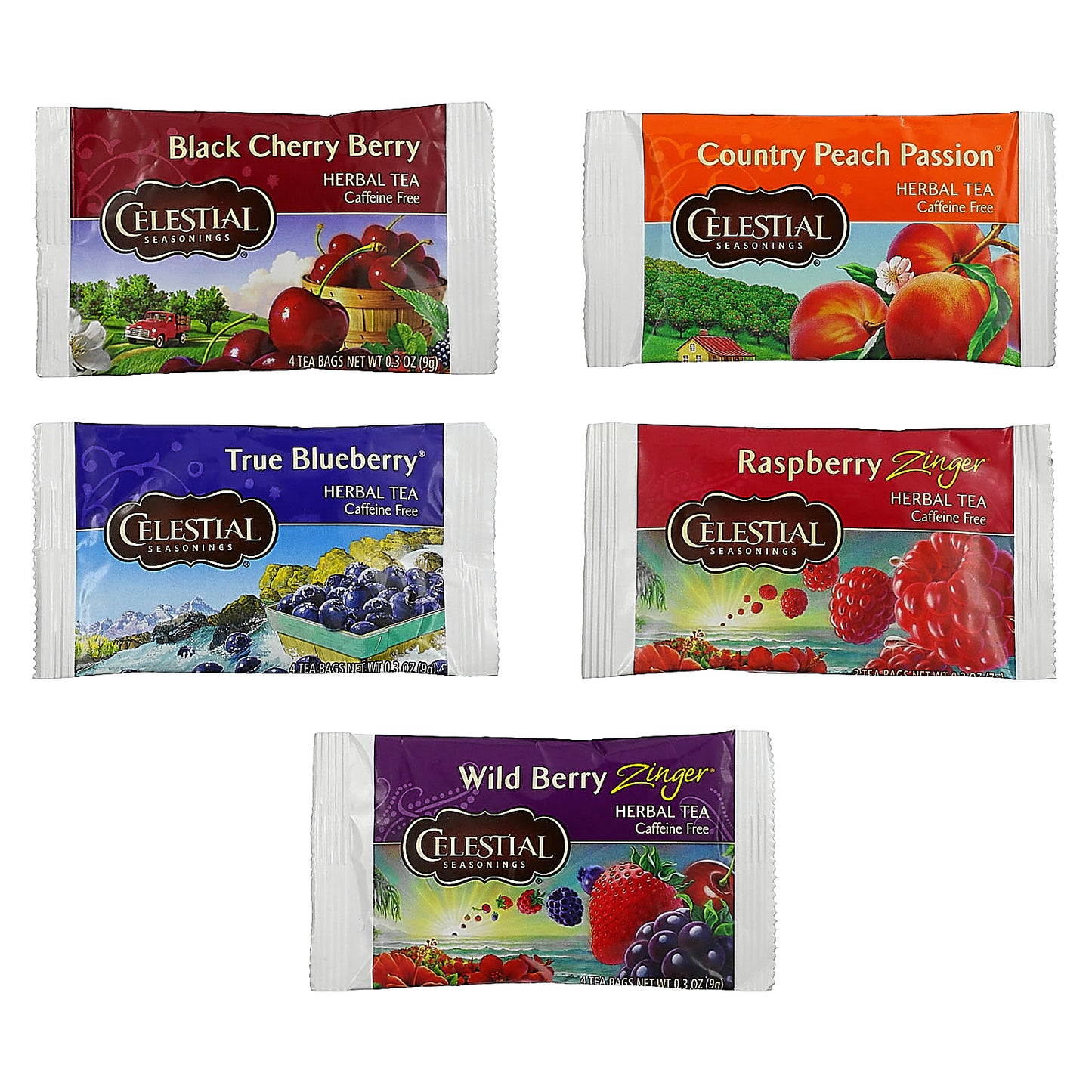 Celestial Seasonings, Fruit Tea Sampler, Caffeine Free, 5 Flavors, 18 Tea Bags, 1.4 oz (40 g)