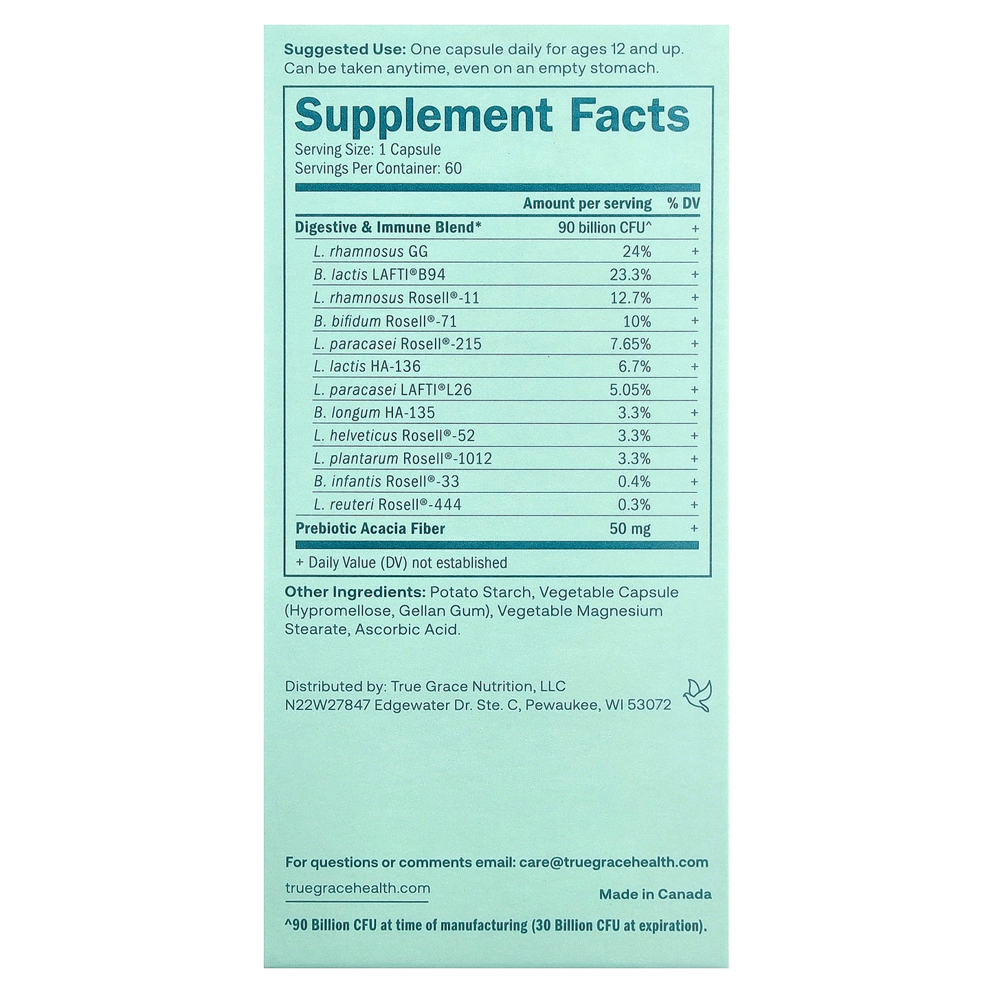 True Grace, One Daily Probiotic, 60 Vegetarian Capsules