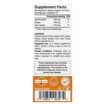 Bee & You, Propolis Ginger Throat Spray, 1 fl oz (30 ml)