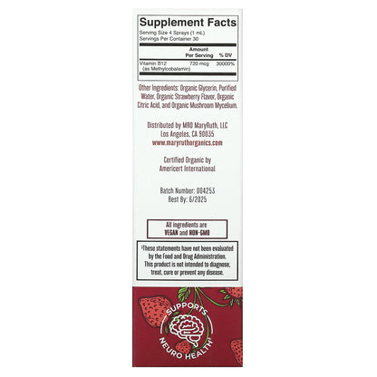 MaryRuth's, Organic Methyl B12 Liquid Spray, Strawberry, 720 mcg, 1 fl oz (30 ml)