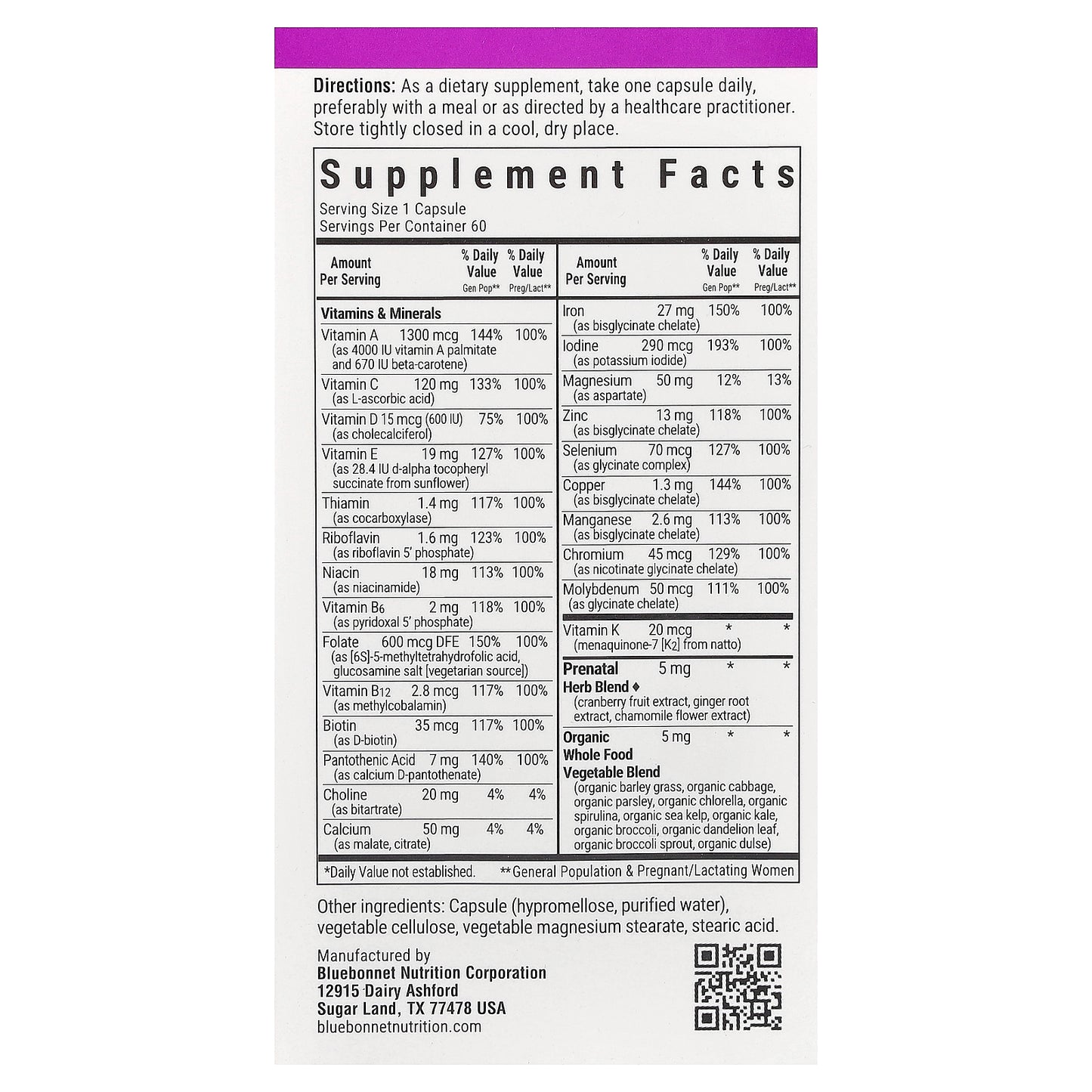 Bluebonnet Nutrition, Ladies' One®, Prenatal, 60 Vegetable Capsules