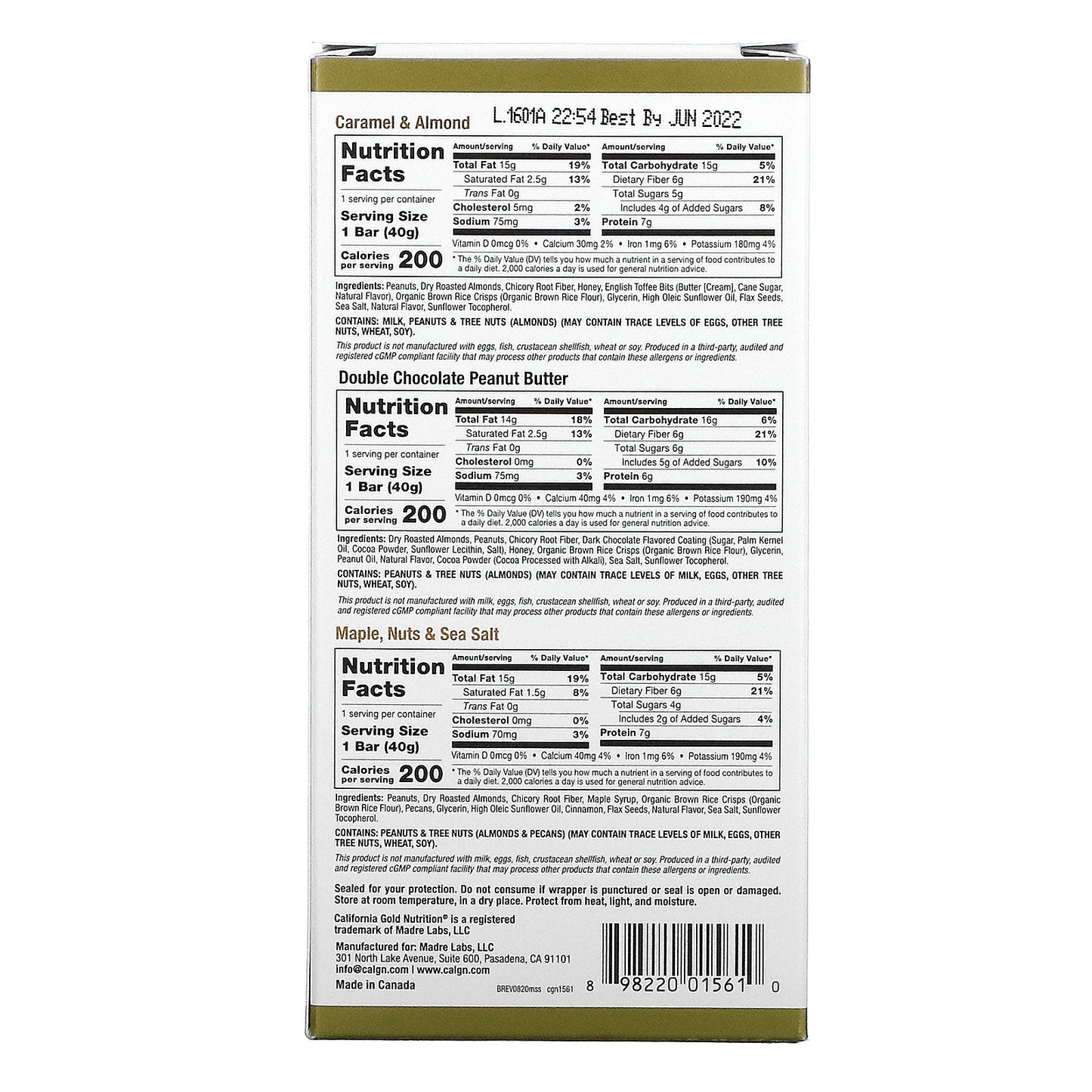 California Gold Nutrition, FOODS, Sample Snack Bar Pack, 3 Bars, 1.4 oz (40 g) Each