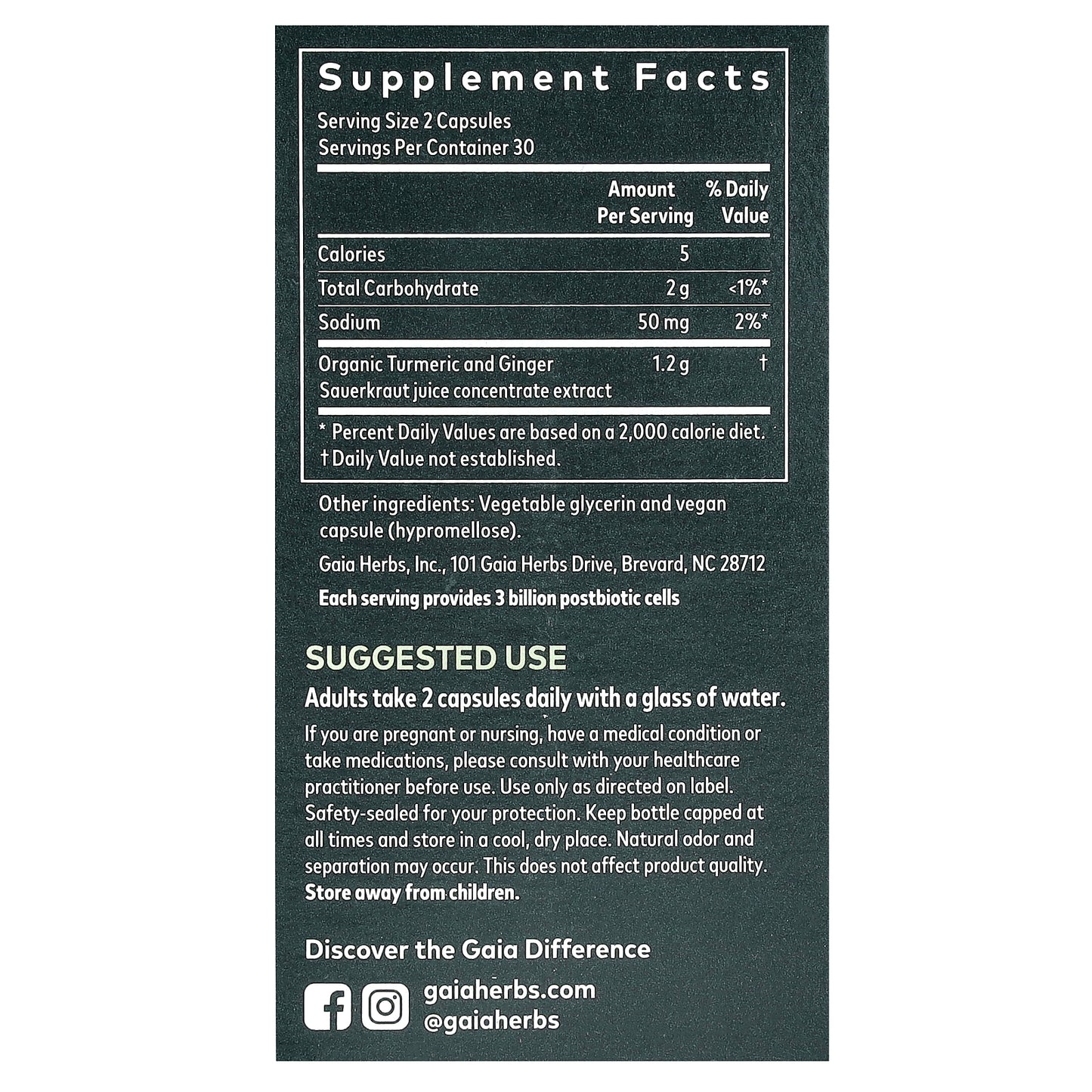 Gaia Herbs, Ginger-Turmeric Postbiotic, 1.2 g, 60 Vegan Liquid Phyto-Caps (0.6 g per Capsule)