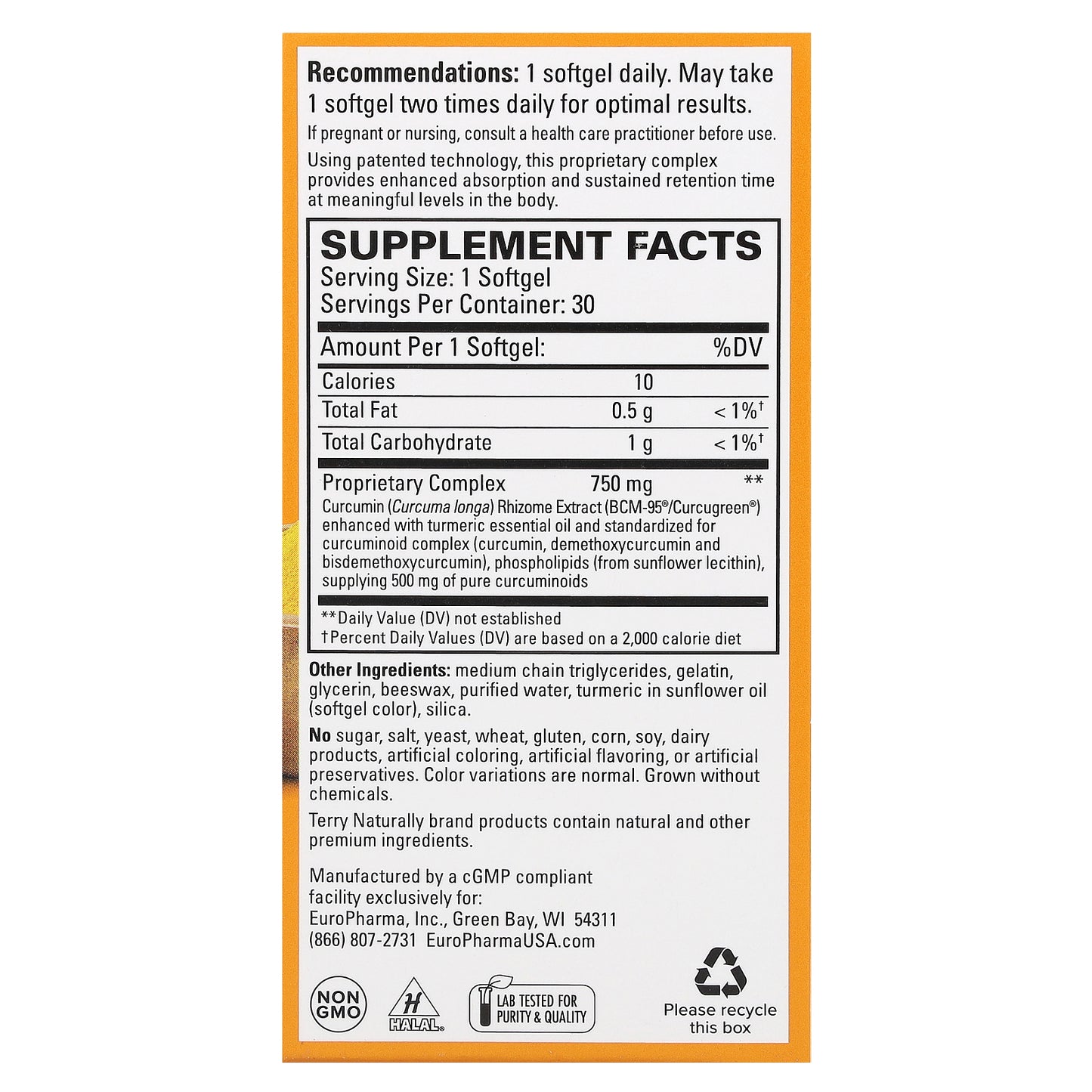 Terry Naturally, CuraMed, Superior Absorption Curcumin, 750 mg, 30 Softgels