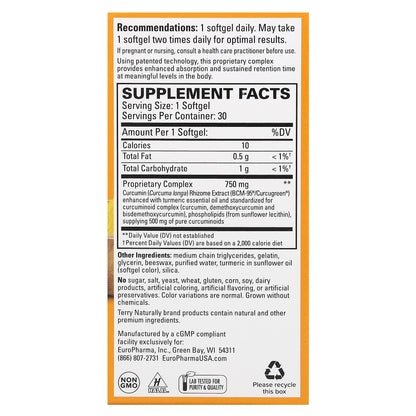 Terry Naturally, CuraMed, Superior Absorption Curcumin, 750 mg, 30 Softgels