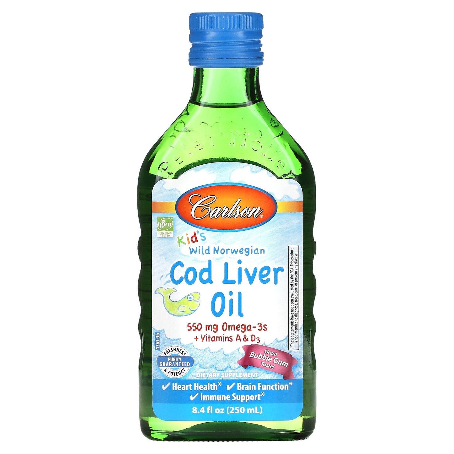 Carlson, Kid's Wild Norwegian, Cod Liver Oil, Bubble Gum , 8.4 fl oz (250 ml)