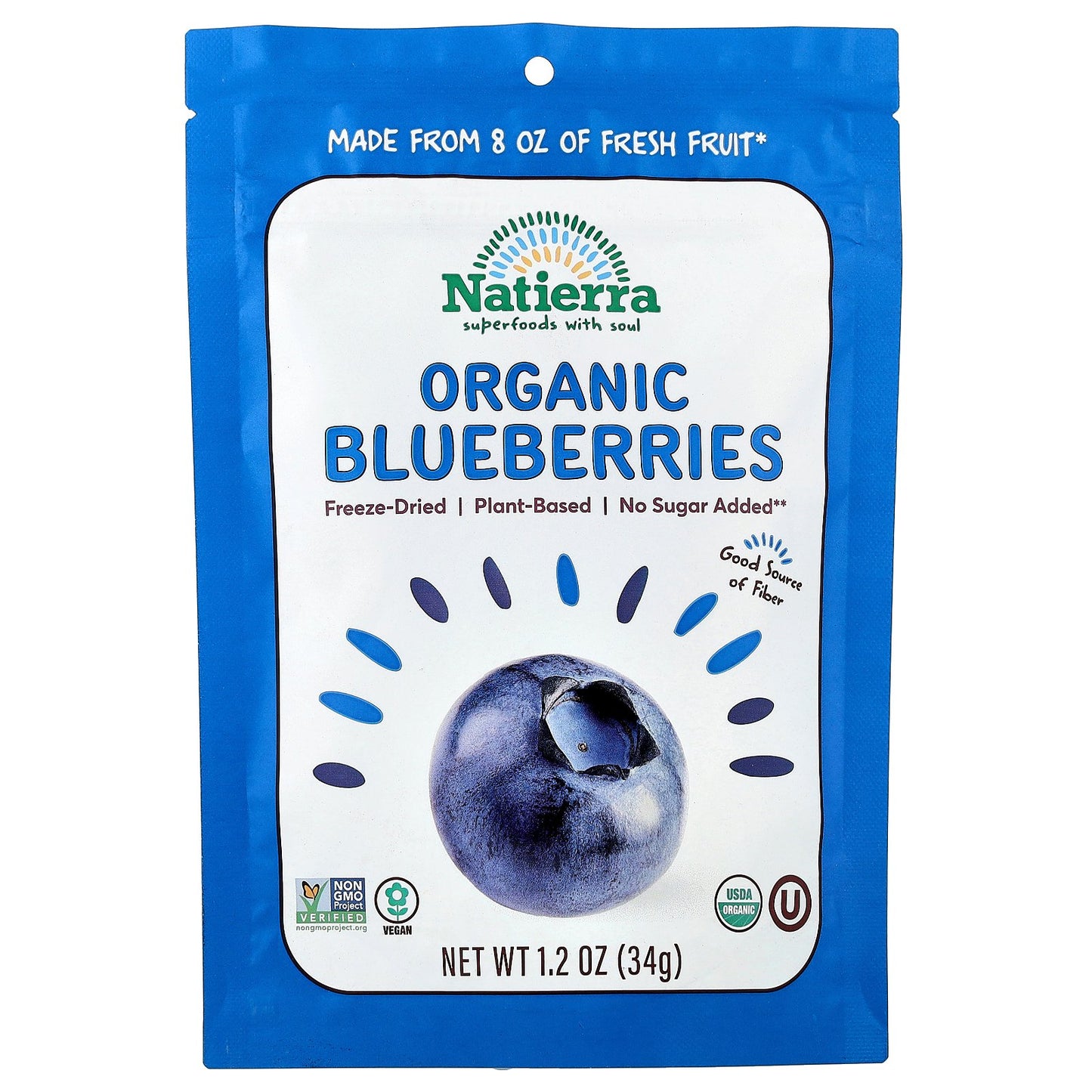 Natierra, Organic Freeze-Dried Blueberries, 1.2 oz (34 g)
