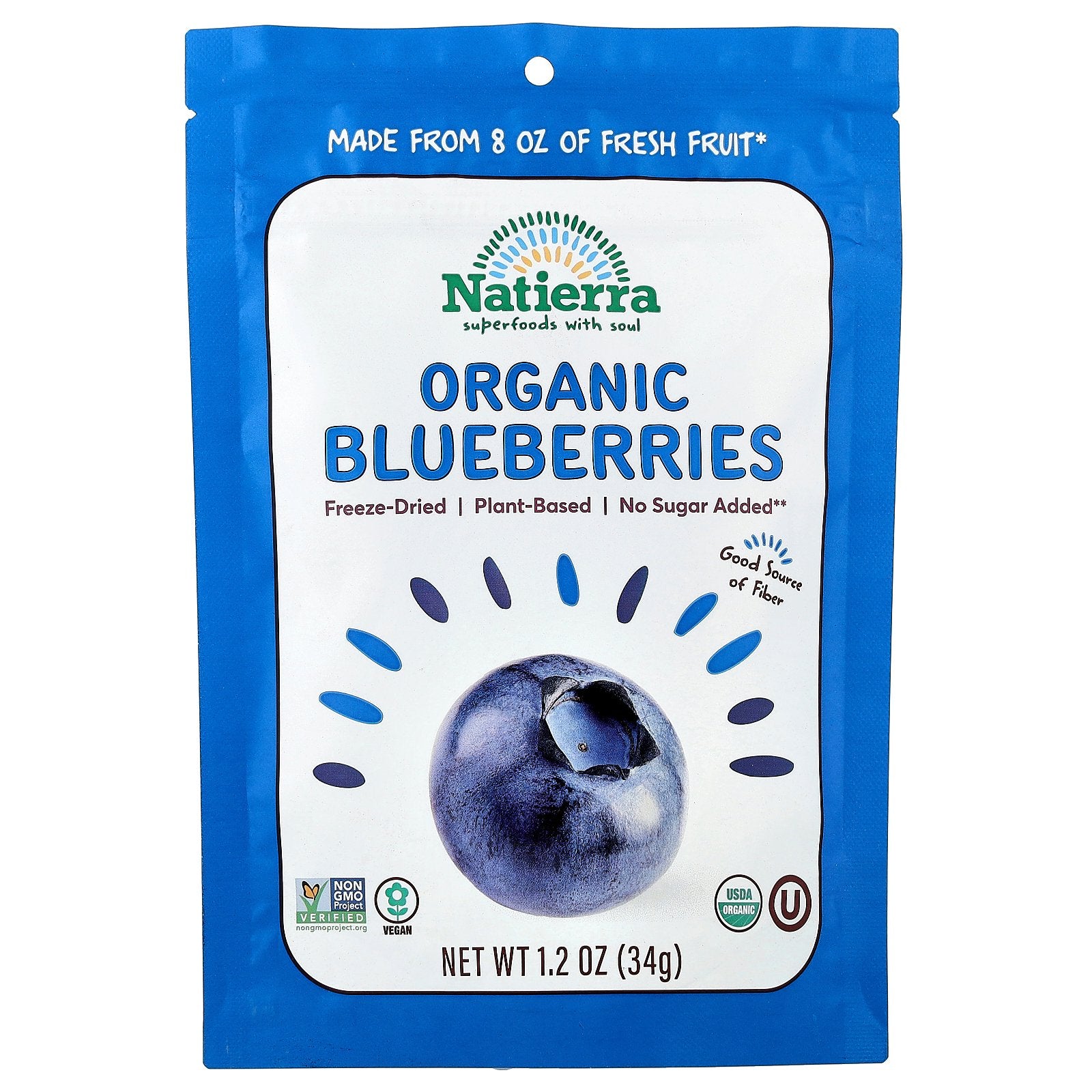 Natierra, Organic Freeze-Dried Blueberries, 1.2 oz (34 g)
