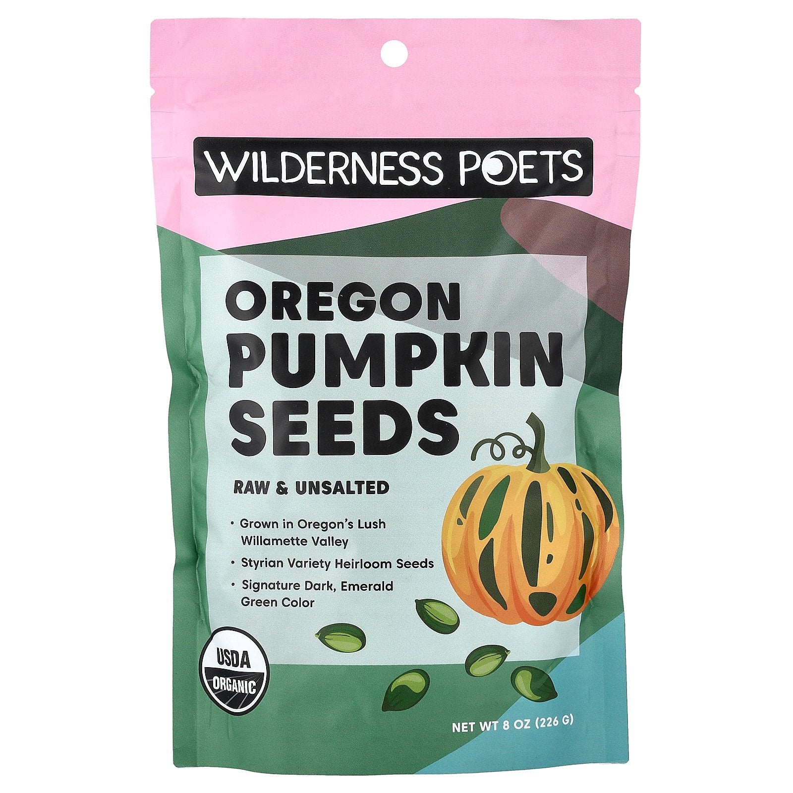 Wilderness Poets, Organic Oregon Pumpkin Seeds, Raw & Unsalted, 8 oz (226 g)