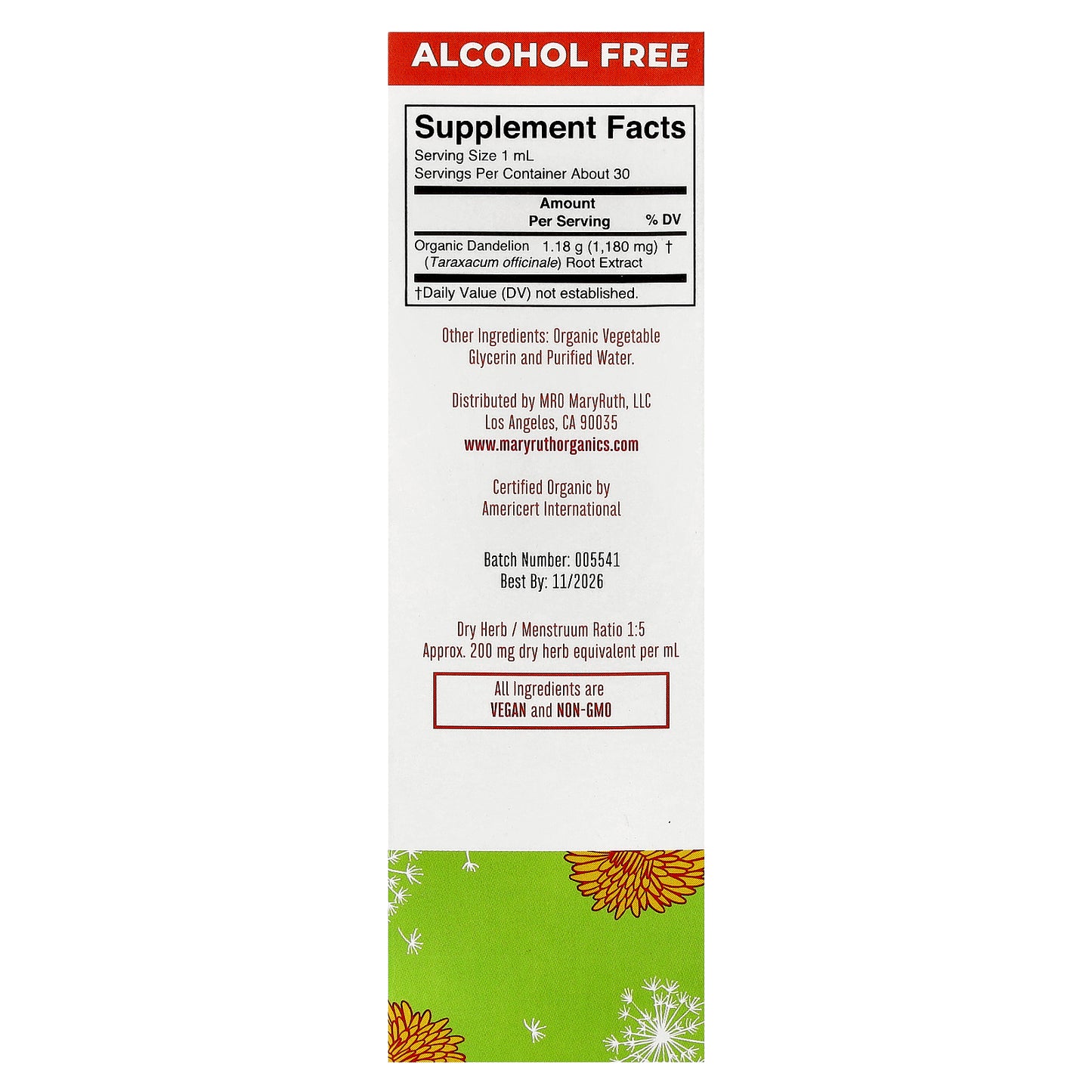 MaryRuth's, Organic Dandelion Root Liquid Extract, 1 fl oz (30 ml)