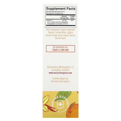 MaryRuth's, Organic Kids Vitamin C Liquid Drops, 4-13 Years, Orange Vanilla, 45 mg, 2 fl oz (60 ml)