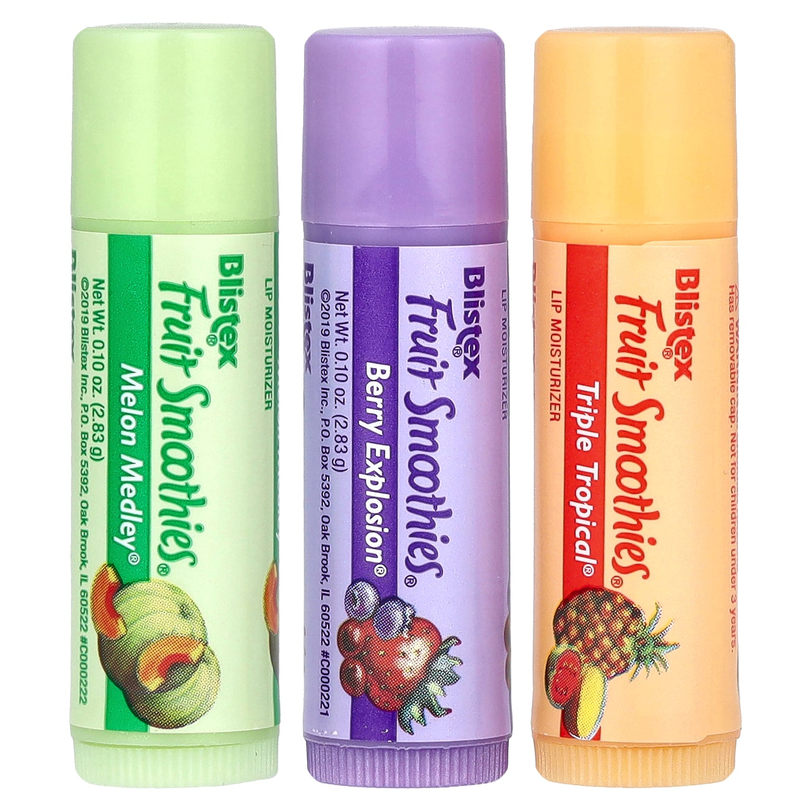 Blistex, Lip Moisturizer, Fruit Smoothies, 3 Sticks, 0.10 oz (2.83 g) Each