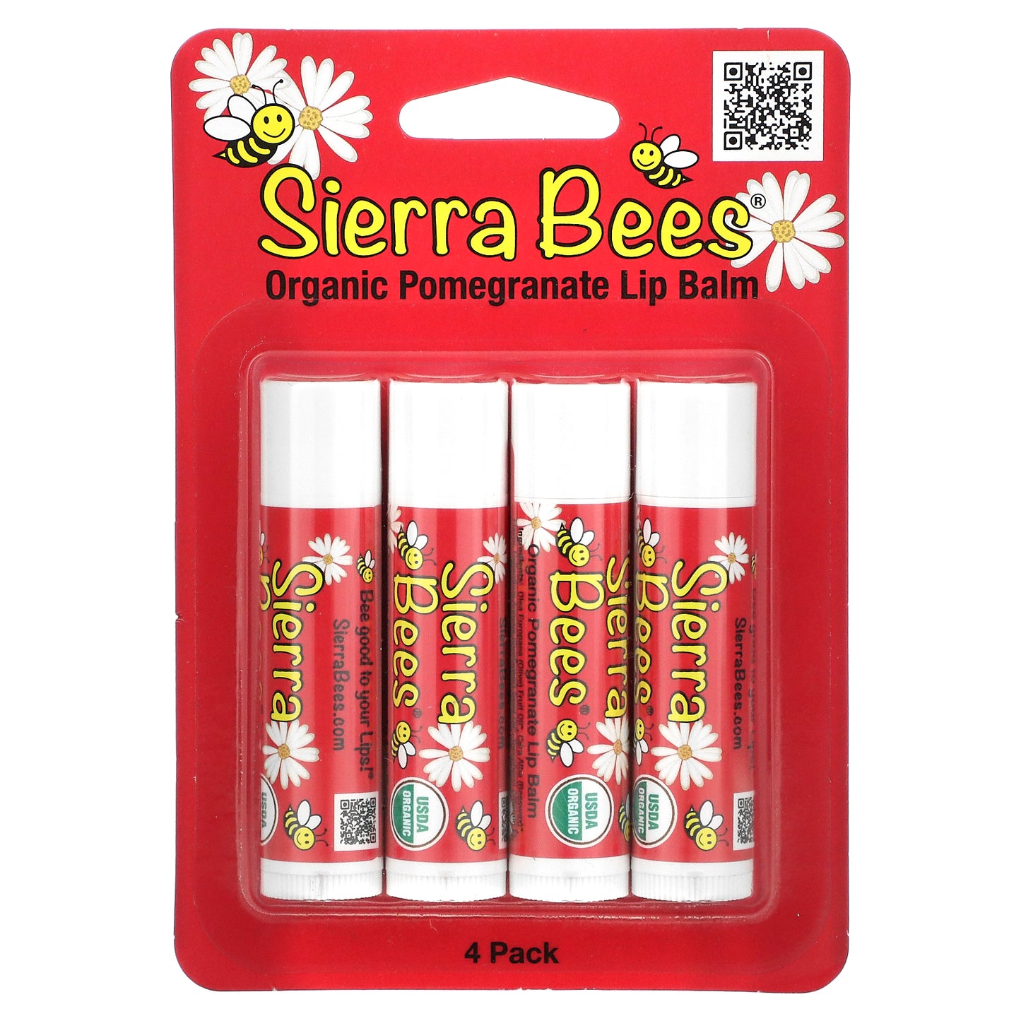 Sierra Bees, Organic Lip Balms, Pomegranate, 4 Pack, 0.15 oz (4.25 g) Each