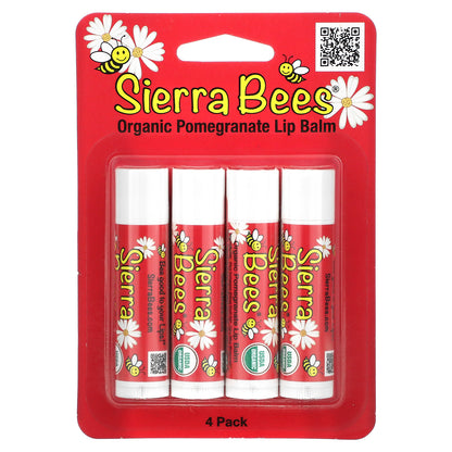 Sierra Bees, Organic Lip Balms, Pomegranate, 4 Pack, 0.15 oz (4.25 g) Each