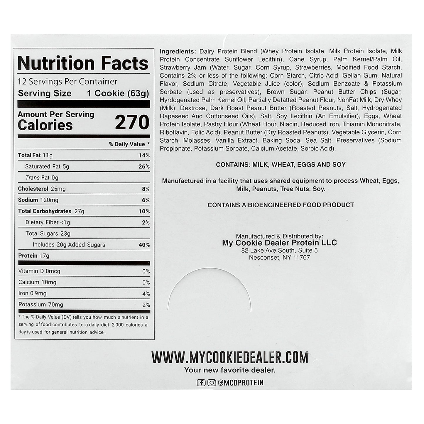 My Cookie Dealer Protein, Protein Cookie, Peanut Butter & Jelly, 12 Cookies, 2.2 oz (63 g) Each