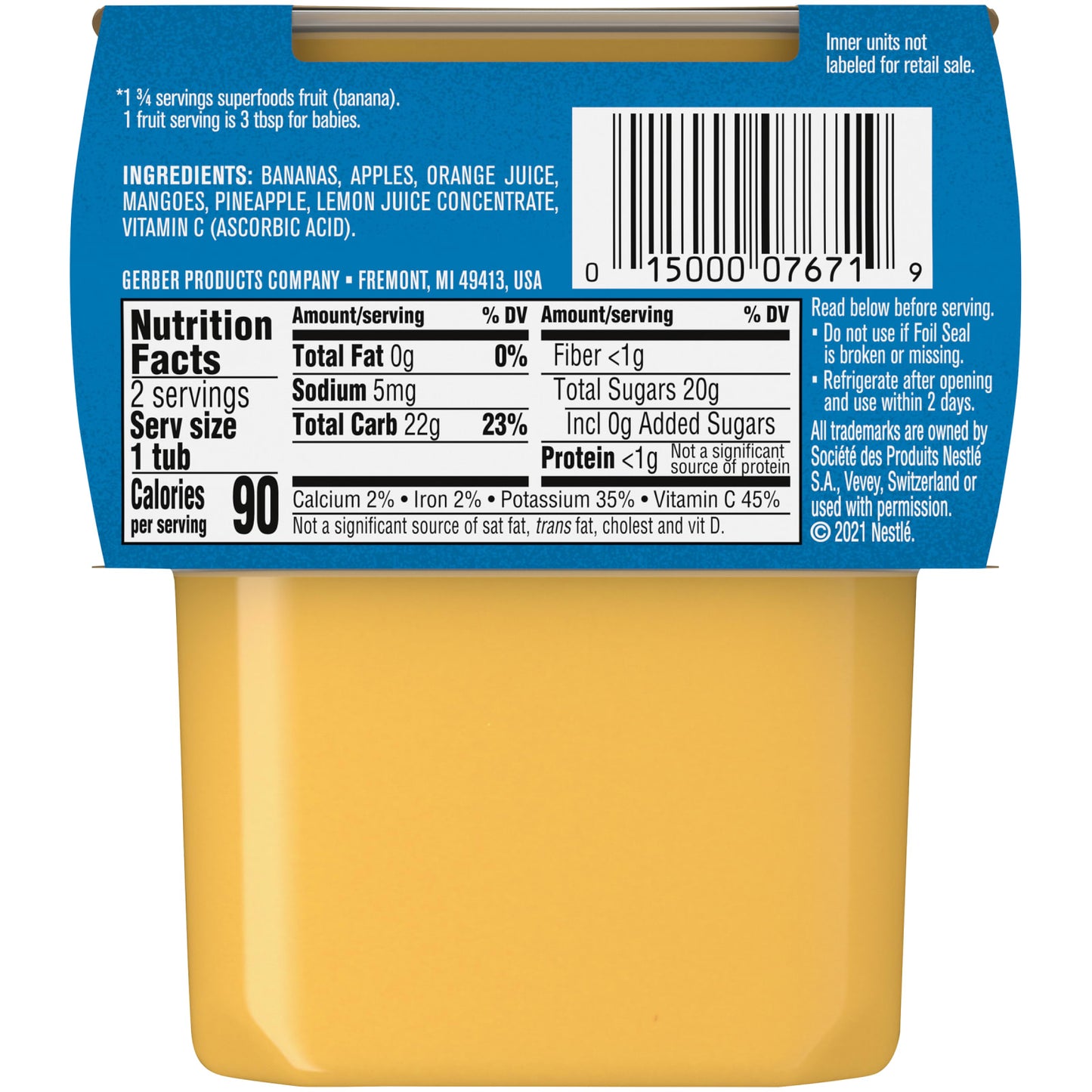 Gerber, Natural for Baby, Wonder Foods™, 2nd Foods®, Banana Orange Medley, 2 Pack, 4 oz (113 g) Each