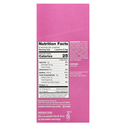 Cure Hydration, Kids, Electrolyte Drink Mix, Fruit Punch, 6 Packets, 0.27 oz (7.6 g) Each