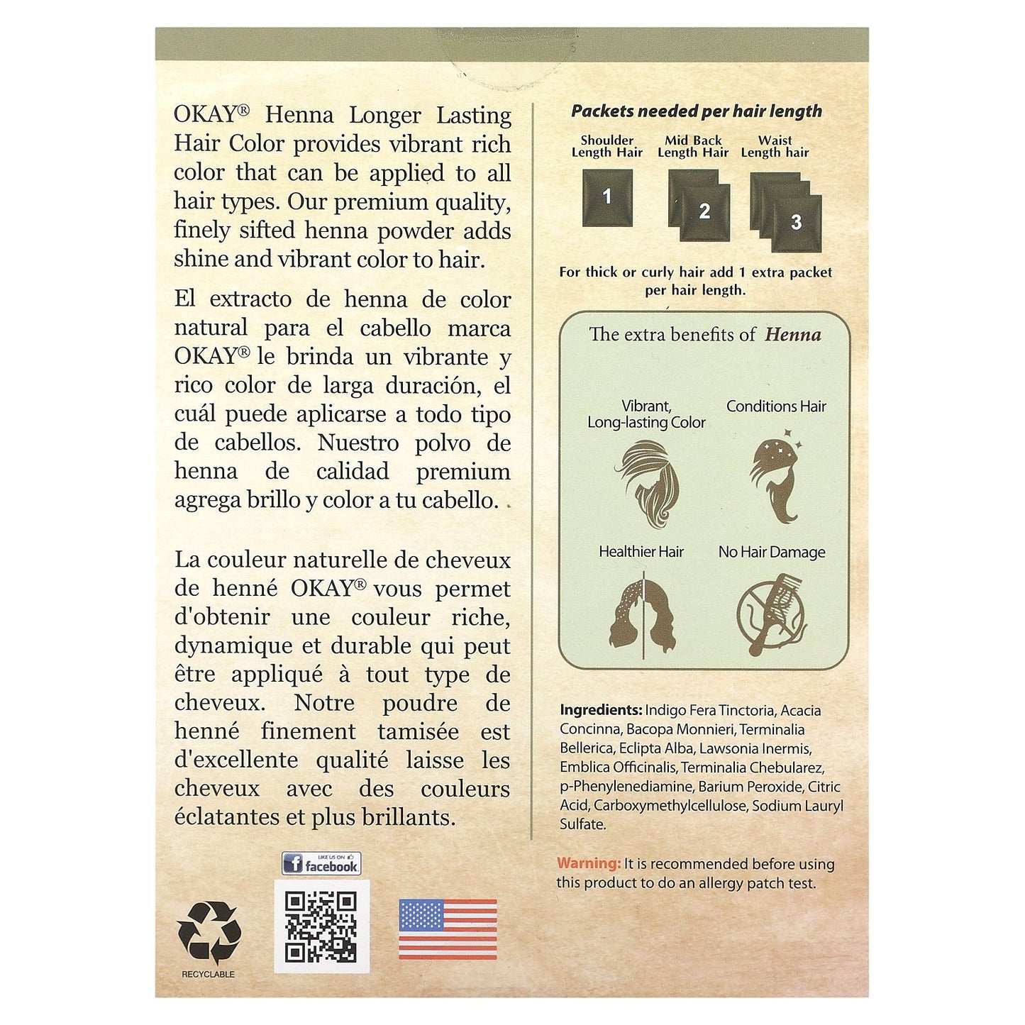 Okay Pure Naturals, Henna, Longer-Lasting Hair Color, Brown, 2 oz (56.7 g)